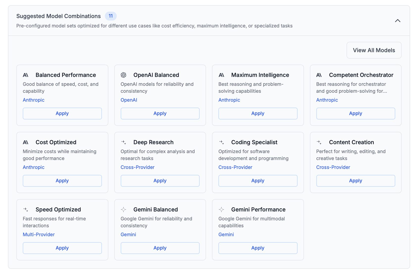 Suggested Model Combinations